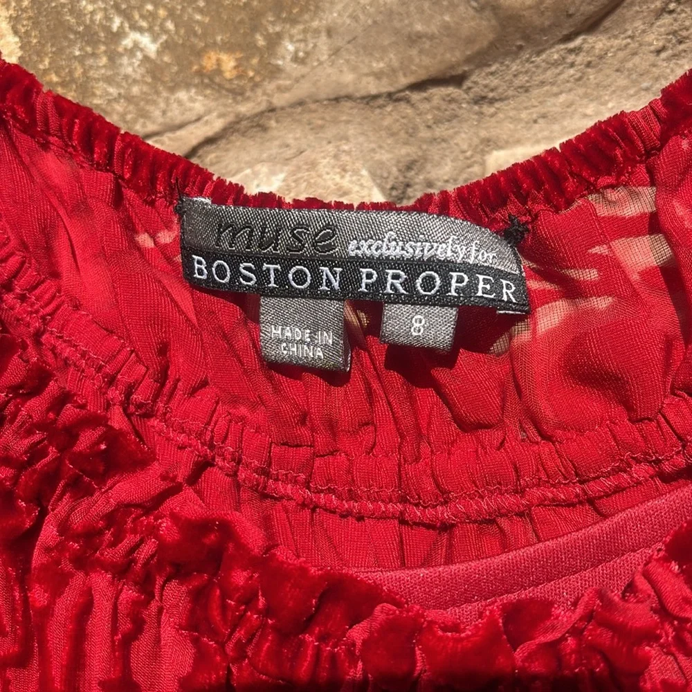 Muse Boston Proper Dress Velvet Silk Peasant Ombré Red Long Sleeve Sz 8 Boho - Picture 3 of 10
